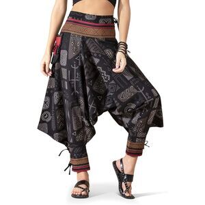 Harem pants Palazzo Black Multicolor Joggers Cotton Printed Oversized One size